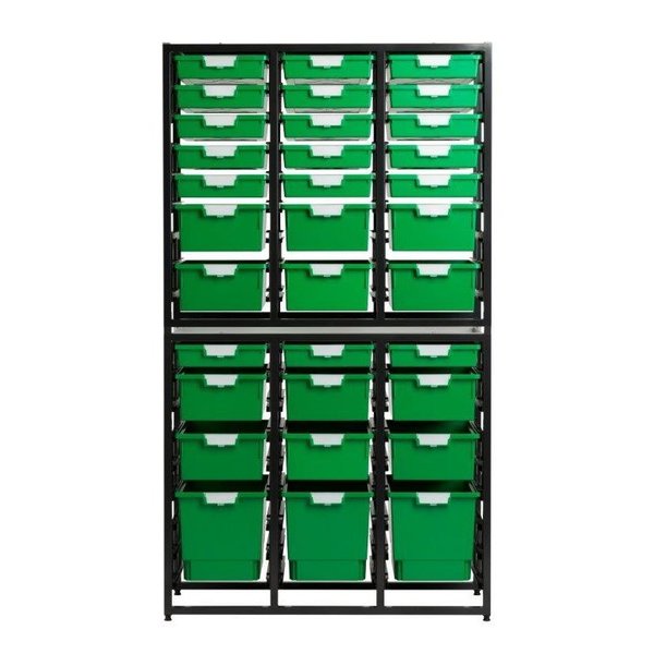 Storsystem Commercial Grade High Capacity Storage Wall Units with 54 Green High Impact Polystyrene Bins/Trays CE2091DG-21S12D3QPG